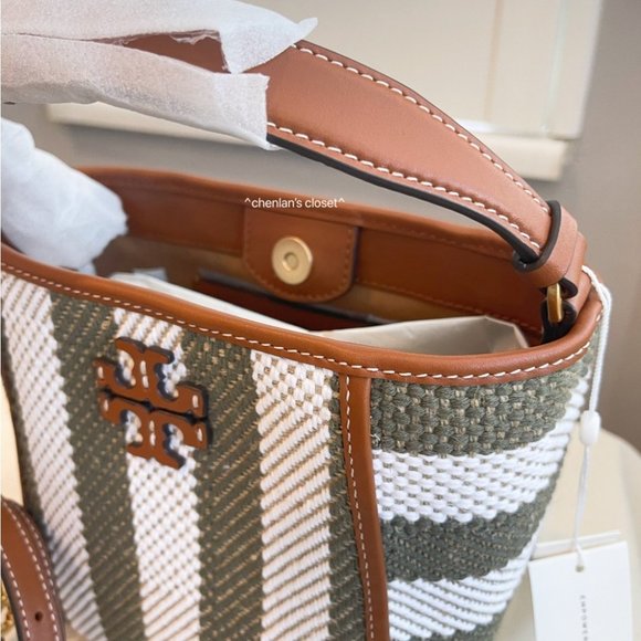🔥NeW! Tory Burch McGraw Woven Stripe Small Bucket Bag - Picture 9 of 16